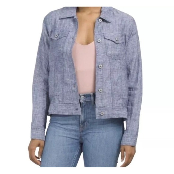 Jones New York 100%Linen Lightweight Jacket Blue Size 2X Costall - Picture 1 of 16